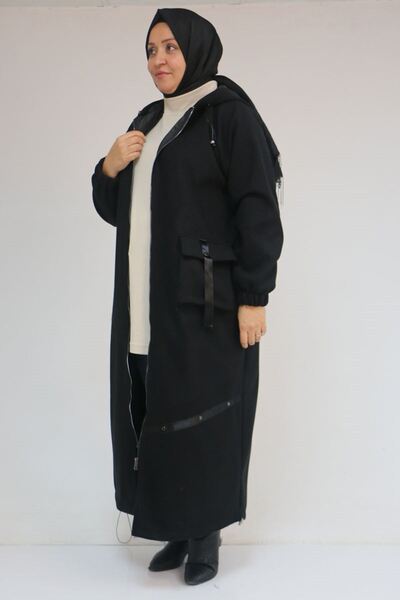 Eslina 43082 Plus Size Skirt Baby Elastic Cashmere Coat - Black