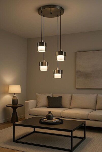 FERLUCE AVİZE CAMLI AVİZE ÇİFT CAM 4 LU INOX