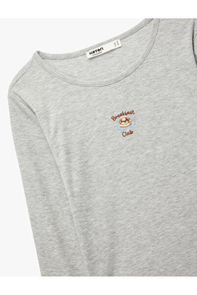 Koton Comfortable Fit Long Sleeve Crew Neck Embroidery Detail Pajama Set