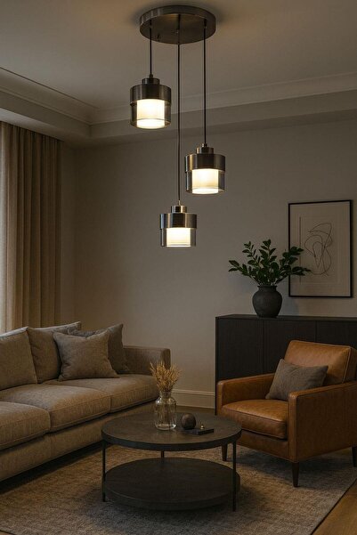 FERLUCE AVİZE CAMLI AVİZE ÇİFT CAM 3 LU İNOX