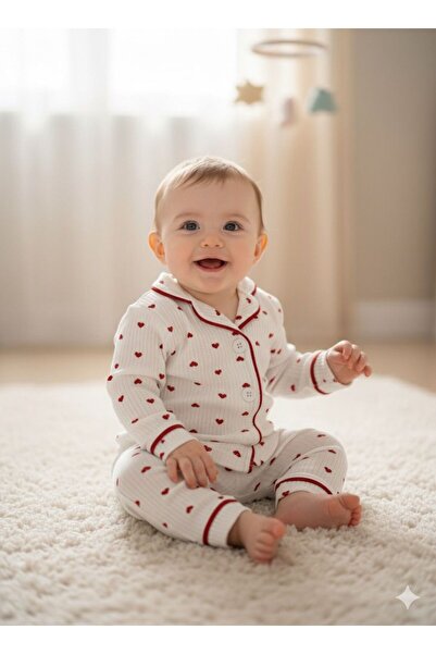 Bip Baby Heart Printed Striped Fabric Pajama Set