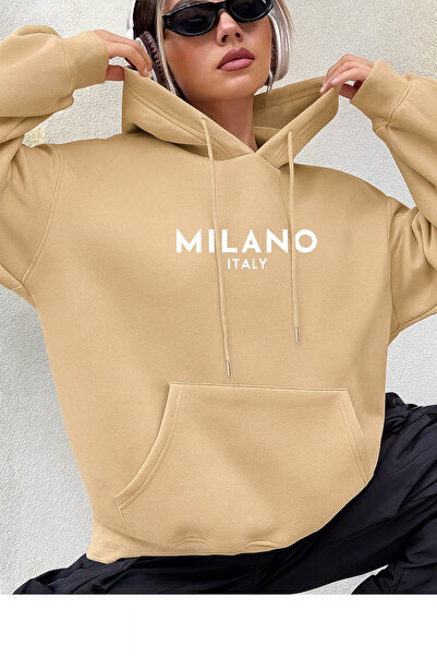 CLASSY.MODA Φούτερ Unisex με κουκούλα «MILANO ITALY» με τύπωμα oversized 3 Νή...