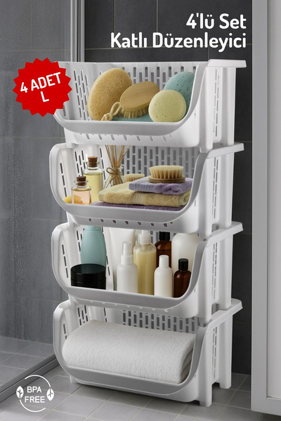 Nandy Home 4'lü Set Çok Amaçlı Dolap Içi, Evye Altı Ve Buzdolabı Içi Katlı Dü...