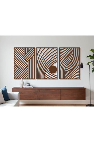 KEYWEL 3 Parça Modern Geometrik Ahşap Duvar Tablosu Seti – Dekoratif MDF Tablo