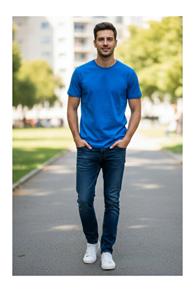 YAASE Ανδρικό μπλουζάκι με λαιμόκοψη χωρίς στάμπα