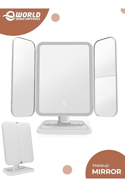 Eworld Trifold Lighted Makeup Mirror, 72 LEDs, 3 Color Modes, 1x/2x/3x Magnification (White)