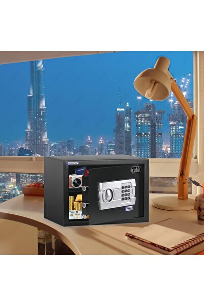 RUBIK A4 Document Size Safe Box with Key and Pin Code Keypad (25x35x25cm) Black