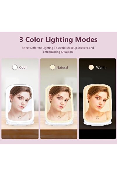 Amir Oglinda LED Portabila pentru Machiaj si Suport Pliabil ROZ