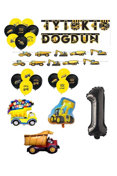 İSTOÇ PARTİ Construction Themed Birthday Party Set Age 1