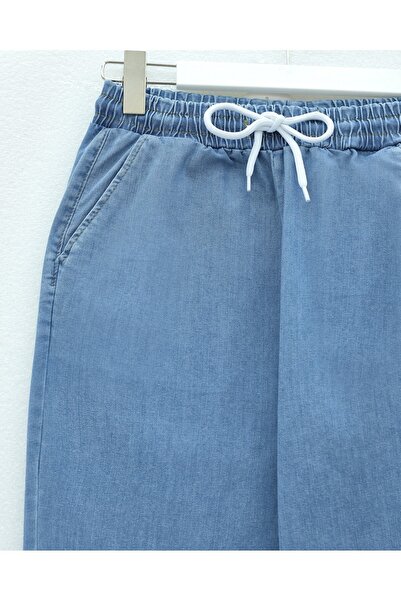 Modamorfo Beli Lace-Up Pocketed Flared Jeans - Blue