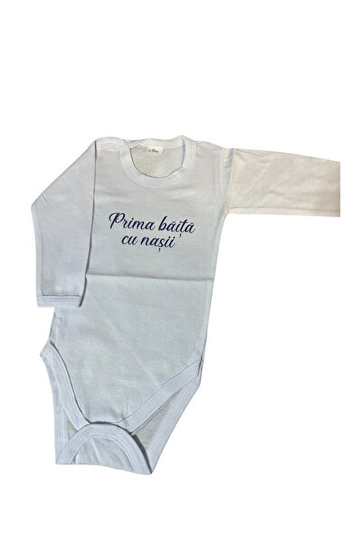 Botez Bady bebelus pentru baietel imprimat cu text Prima baita cu nasii pe al...