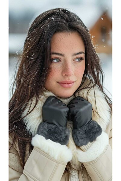 LAGRANZE Women's Gloves with Faux Leather Fur Detail