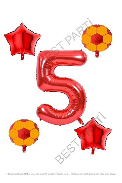 İSTOÇ PARTİ Yellow Red Soccer Ball Foil Birthday Balloon Set Age 5
