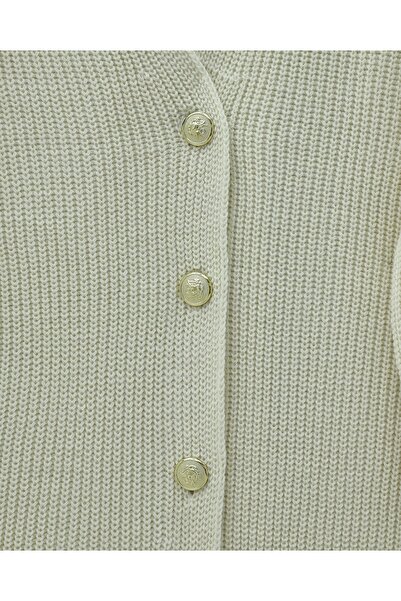 Modamorfo Gold Buttoned Casual Knit Cardigan - Cream