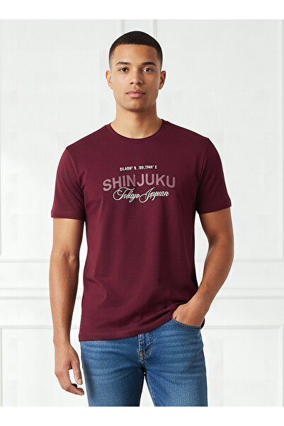 FAV تي شيرت رجالي مطبوع بأكمام قصيرة ورقبة دائرية قصة ضيقة