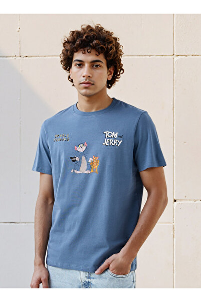 SP Characters Men Regular Fit Crew Neck Short Sleeves Tom and Jerry Print T-shirt