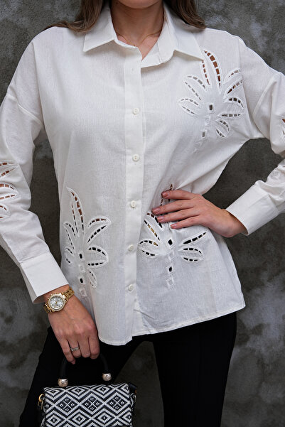 FancyWorld Leaf Pattern Laser Cut 80% Cotton Shirt