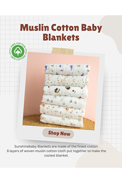 Sunshinebaby Muslin Cotton Unicorn Pattern Baby Blankets for Car, Cradle, Pram, Baby Seat - 140*180 (6 Layered)