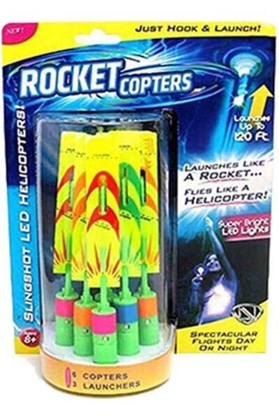 Duchini LED Rocket Helicopter Flying Toys LED Helicopters Mini Launcher Slingshot Arrows for Kids