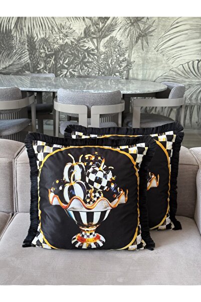 Skhome Çift Taraflı Atlı Dekoratif Saçaklı Kırlent Kılıfı 1Adet 43x43(SK-K50)