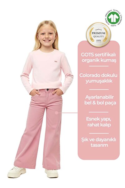 Ozmoz By Mukadder Özden Organic Colorado Dark Pink Wide-Leg Winter Girls' Pants
