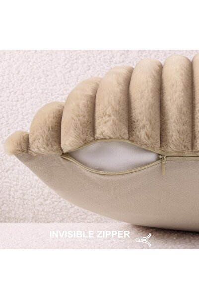 Generic Pallene Faux Fur Plush Throw Pillow Covers 18x18 Set of 2 - Striped Khaki