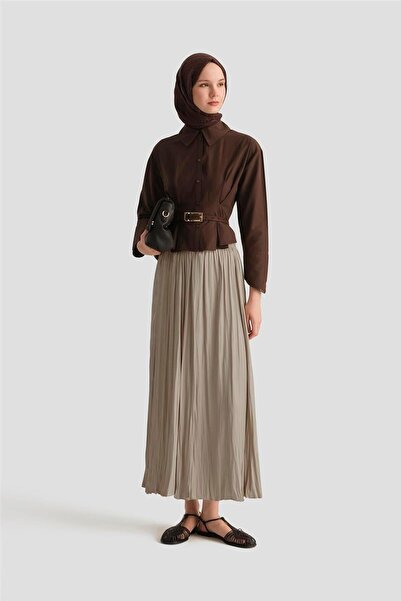 Armine Kırışık Saten Etek 25YH5601 Taş