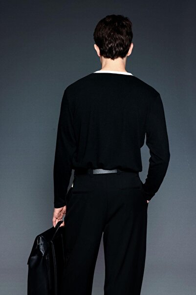 ablukaonline Ανδρικό φούτερ με λεπτομέρεια αντίθεσης oversized Basic Μαύρο