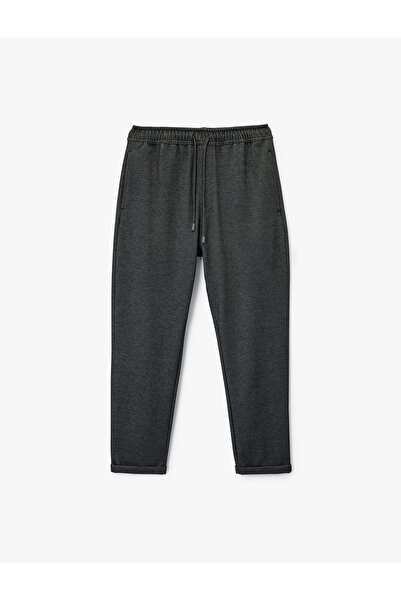 Koton Viscose Blend Double Leg Trousers with Pockets and Lace-Up Waist