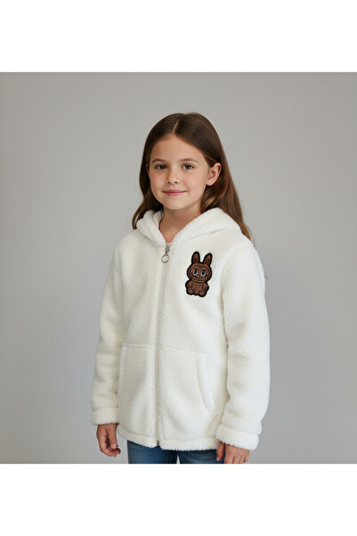 Star Pop Cardigan pentru fete din pluș brodat Labubu cu glugă