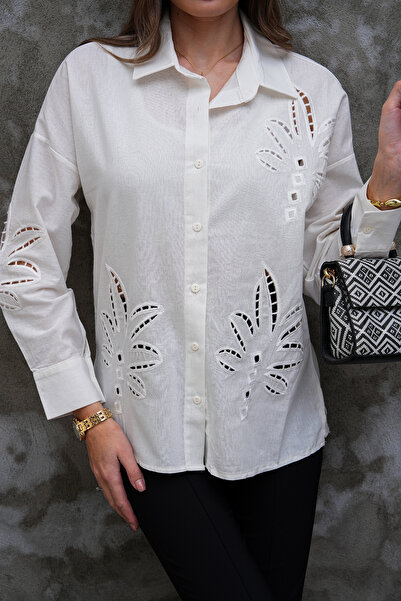 FancyWorld Leaf Pattern Laser Cut 80% Cotton Shirt