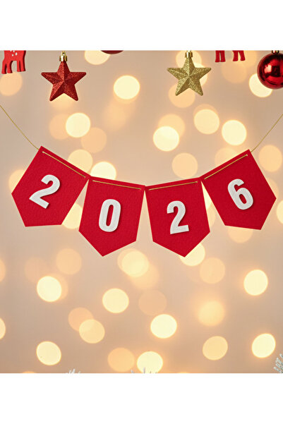 KAŞIKBEY لافتة زخرفية فاخرة لرأس السنة الجديدة 2026 مصنوعة من اللباد لتزيين ا...