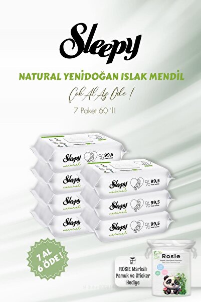 Sleepy اشتري 7 واحصل على 6 - مناشف مبللة طبيعية لحديثي الولادة وقطن للأطفال م...