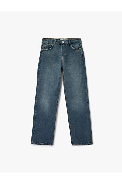 Koton High Waist Straight Leg Buttoned Jeans with Pockets - Straight Fit Jeans