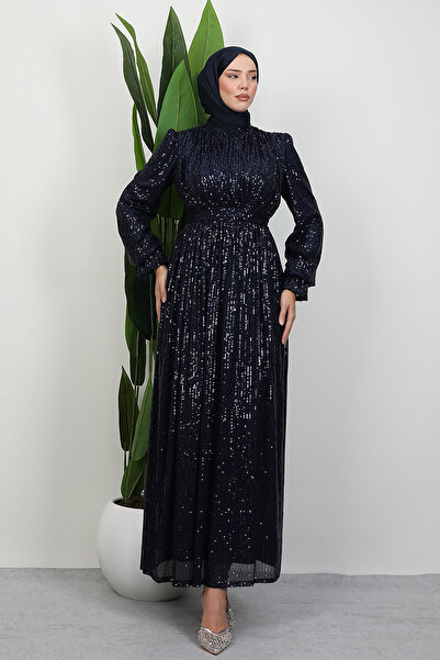 Lamia Giyim Pul Payet Kelebek Abiye Lacivert