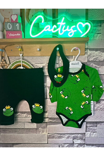 CACTUS COLLECTION طقم مريلة وسروال على شكل ضفدع