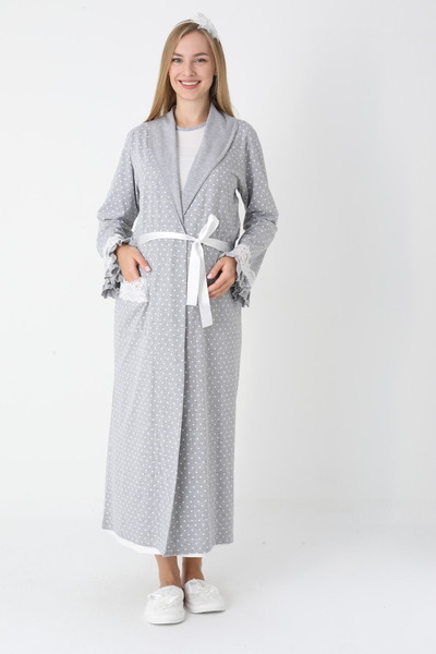 ERDENİZ TEKSTİL Polka Dot Dressing Gown Maternity-Nightgown Set of 2