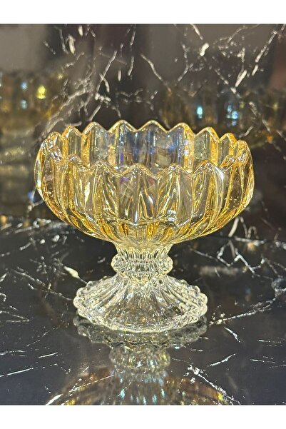 LOKMAN ZÜCCACİYE طقم 6 قطع من أوعية الحلوى الزجاجية بلون العسل - وعاء تقديم - طبق للوجبات الخفيفة - صحن للإفطار