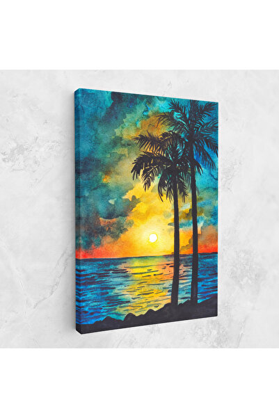 Arthub Canvas Painting, Bedroom And Living Room, Landscapes, Sunset Watercolor Tree