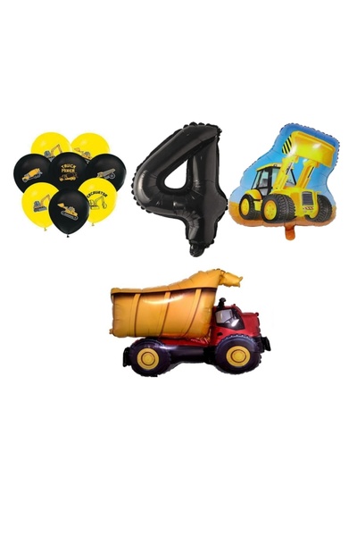 İSTOÇ PARTİ Construction Themed Birthday Truck Bucket Shaped Balloon Set Age 4