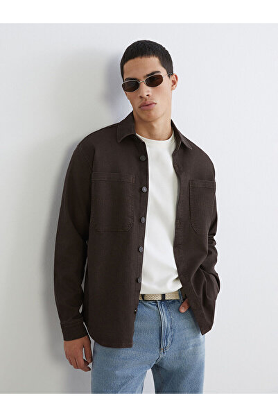 LC Waikiki Lcw Jeans Brown Standard Fit Shirt Collar Men's Jean Jacket