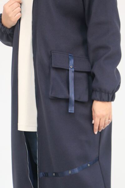 Eslina 43082 Plus Size Skirt Baby Elastic Cashmere Coat - Navy Blue