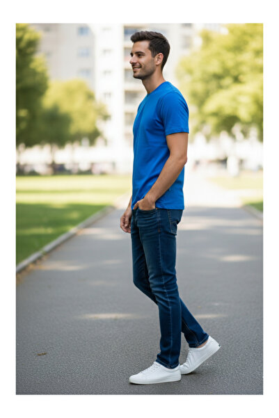 YAASE Ανδρικό μπλουζάκι με λαιμόκοψη χωρίς στάμπα