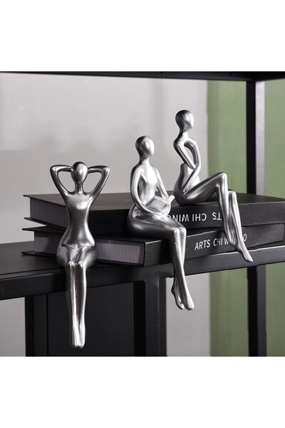 Generic Thinker statue figurines for office décor, silver, set of 3 - Quoowiit