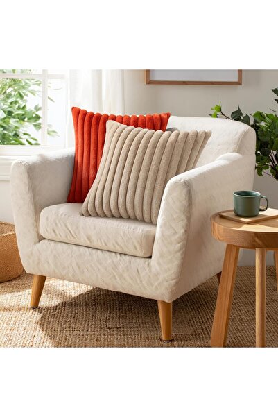 Generic Pallene Faux Fur Plush Throw Pillow Covers 18x18 Set of 2 - Striped Khaki