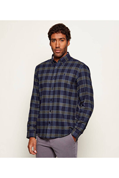 BOSS Erkek %100 Pamuklu Kare Desenli Uzun Kollu Lacivert Gömlek 50550049-473