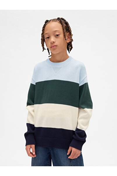 GAP Erkek Çocuk Koyu Yeşil Relaxed Bisiklet Yaka Kazak