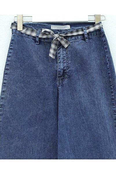 Modamorfo Wide Leg Belted Zippered Jeans - Dark Blue