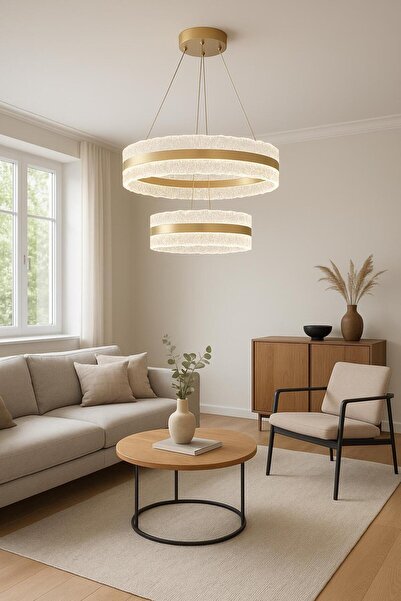 FERLUCE AVİZE LEDLİ AVİZE TİTANİK 2 Lİ 60+40 CM GOLD