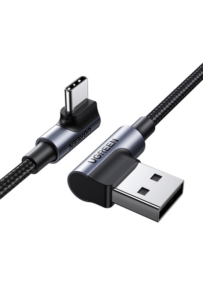 Ugreen USB-C to USB-A 3A QC 90 Derece Hızlı Şarj Kablosu, 1 Metre, Uzay Girişi, 20856